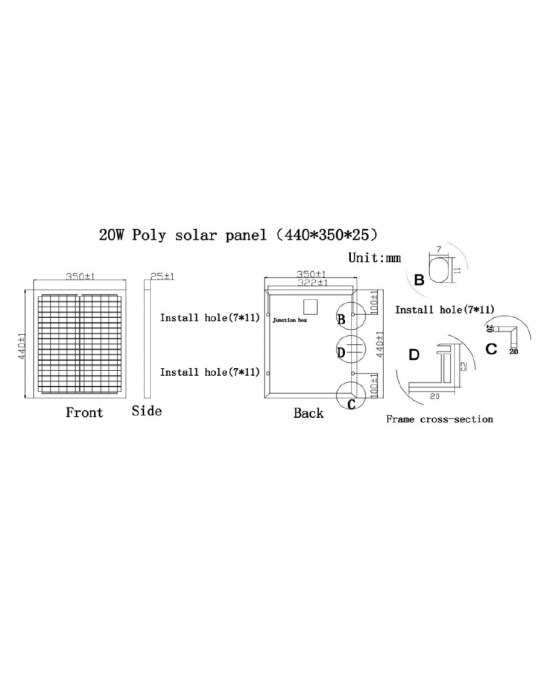 Modulo fotovoltaico 12 volts Poli-cristallino da 20W UFLEX