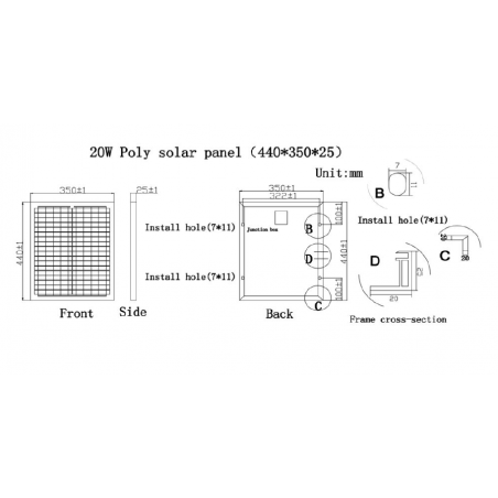 Modulo fotovoltaico 12 volts Poli-cristallino da 20W UFLEX